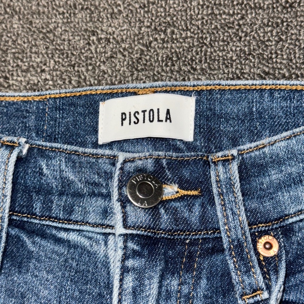 PISTOLA High Rise Distressed Straight Leg Jeans Blue Light Wash Size 25 Casual - Picture 5 of 10